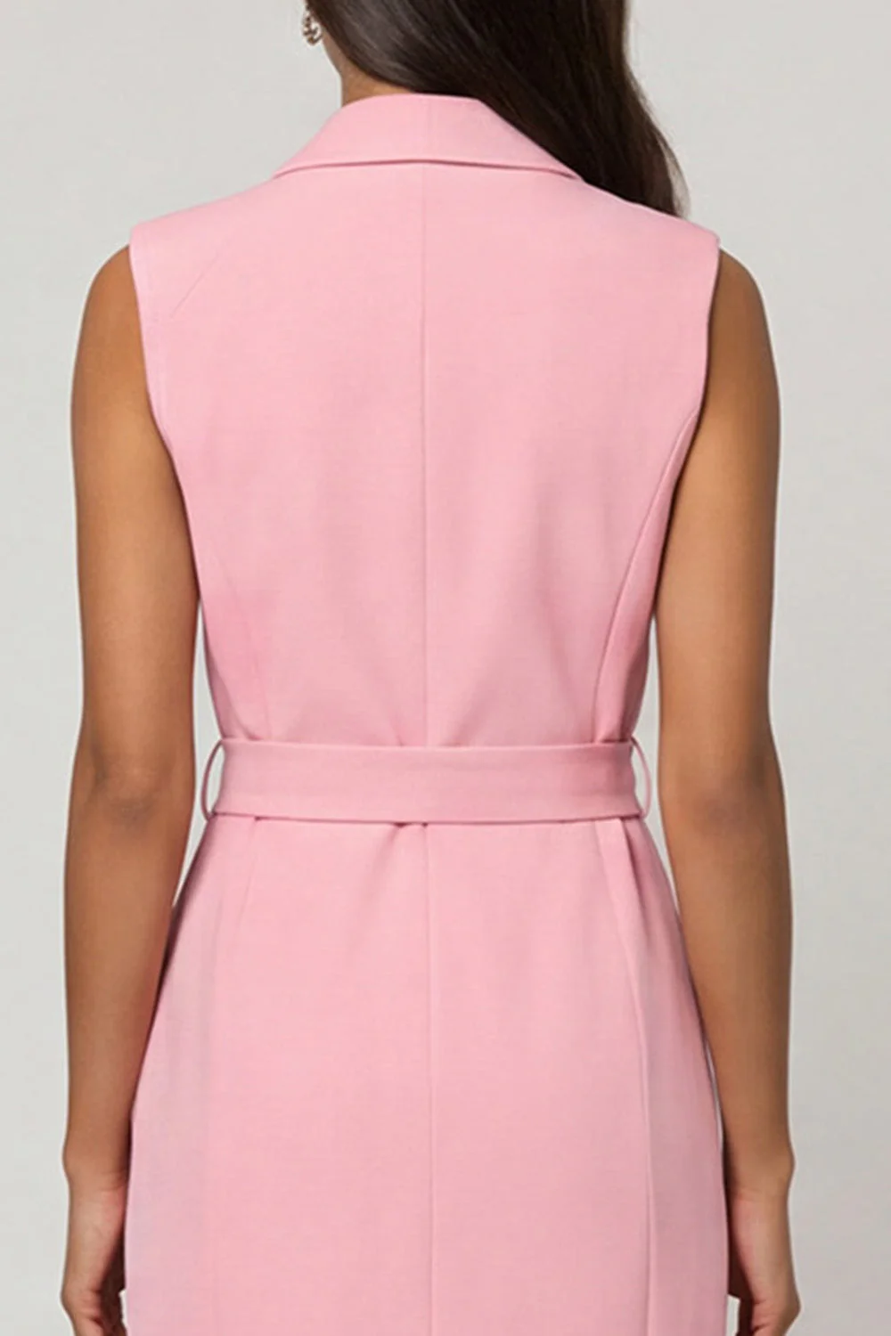 Robe de travail midi à revers en châle rose avec ceinture - Image 4