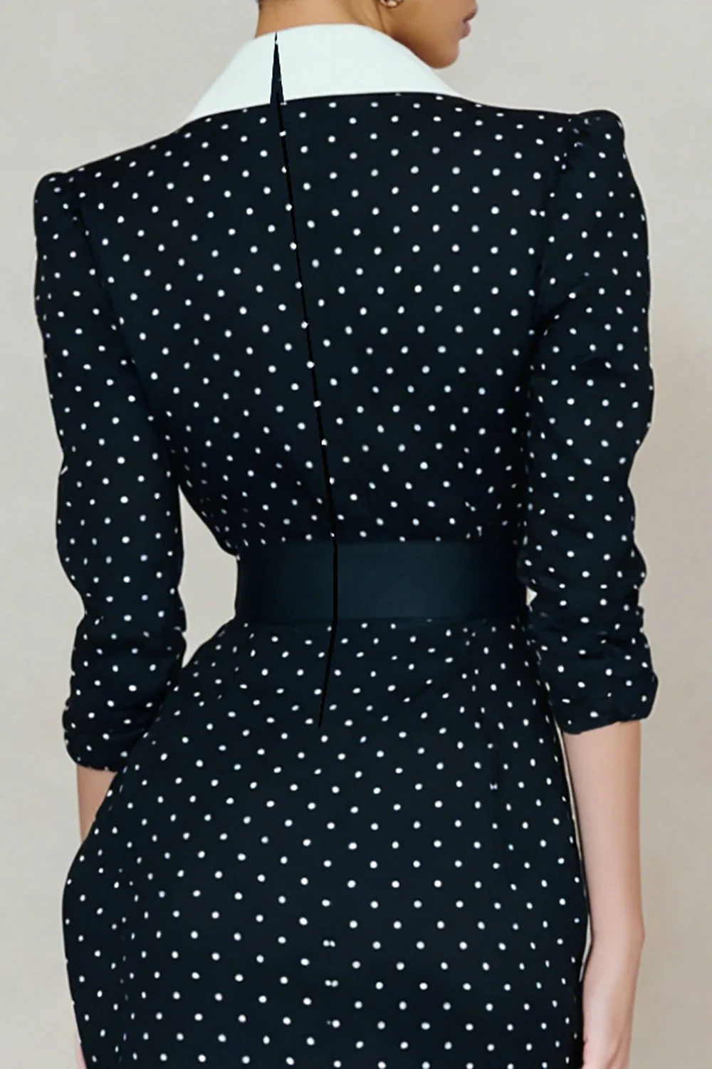 Robe de travail midi bodycon cousue à poches blancs bleu marine avec ceinture en strass - Image 4