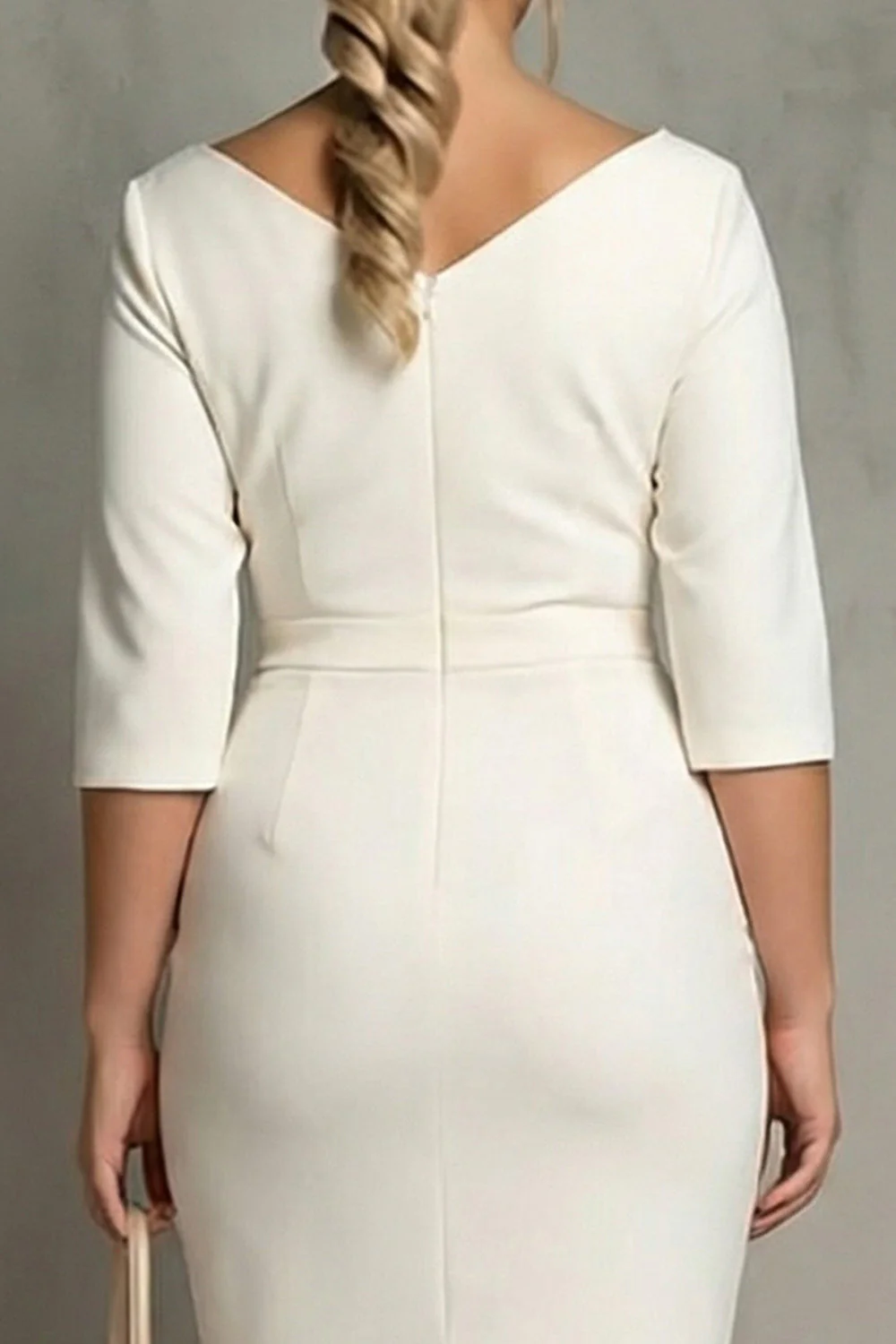 Robe de travail midi en ivoire à col collé à gouffre large taille avec manches demi-coup - Image 4