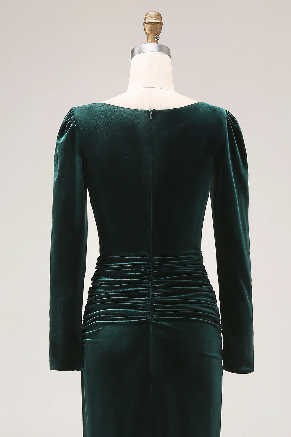 Robe de travail midi en velut froissé vert foncé avec manches longues - Image 7