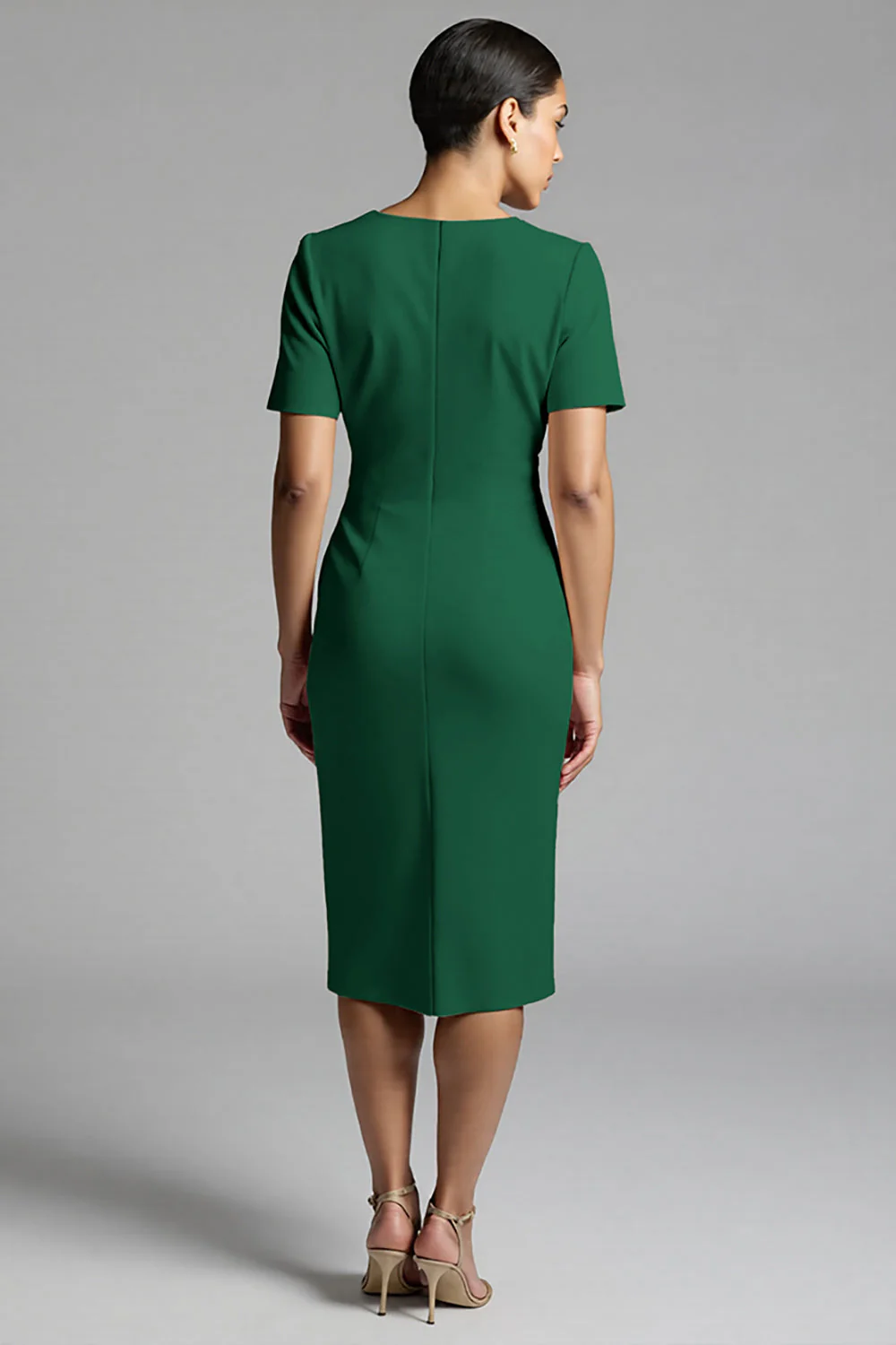 Robe de travail midi fourreau froncé champagne simple - Image 10