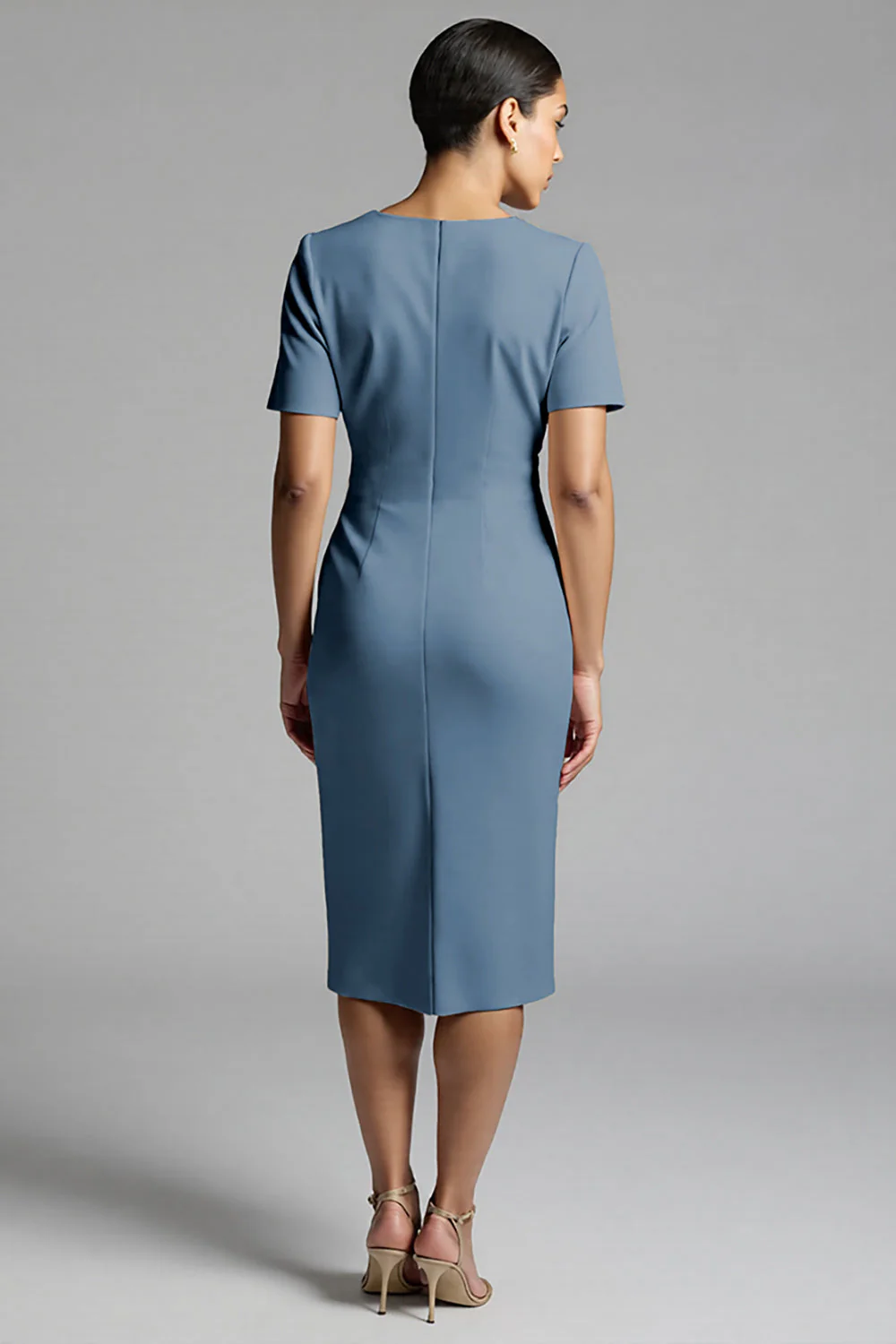 Robe de travail midi fourreau froncé champagne simple - Image 14