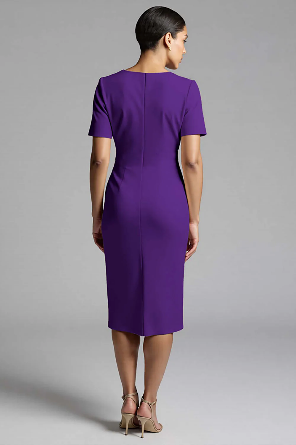 Robe de travail midi fourreau froncé champagne simple - Image 16
