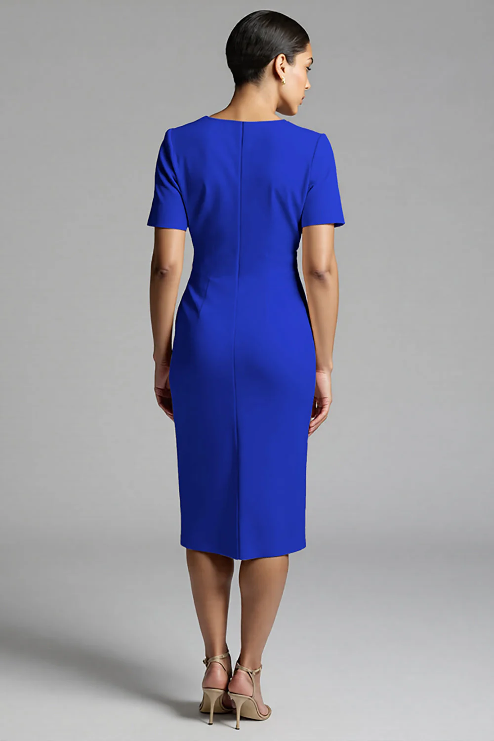 Robe de travail midi fourreau froncé champagne simple - Image 18