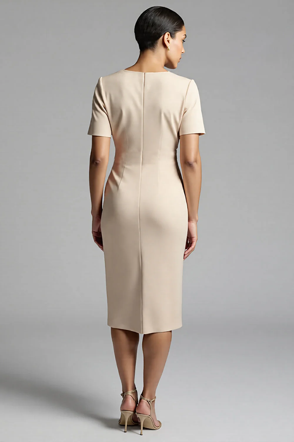 Robe de travail midi fourreau froncé champagne simple - Image 2