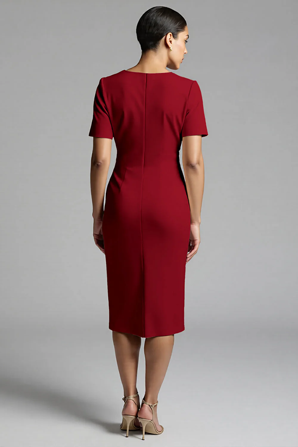 Robe de travail midi fourreau froncé champagne simple - Image 8