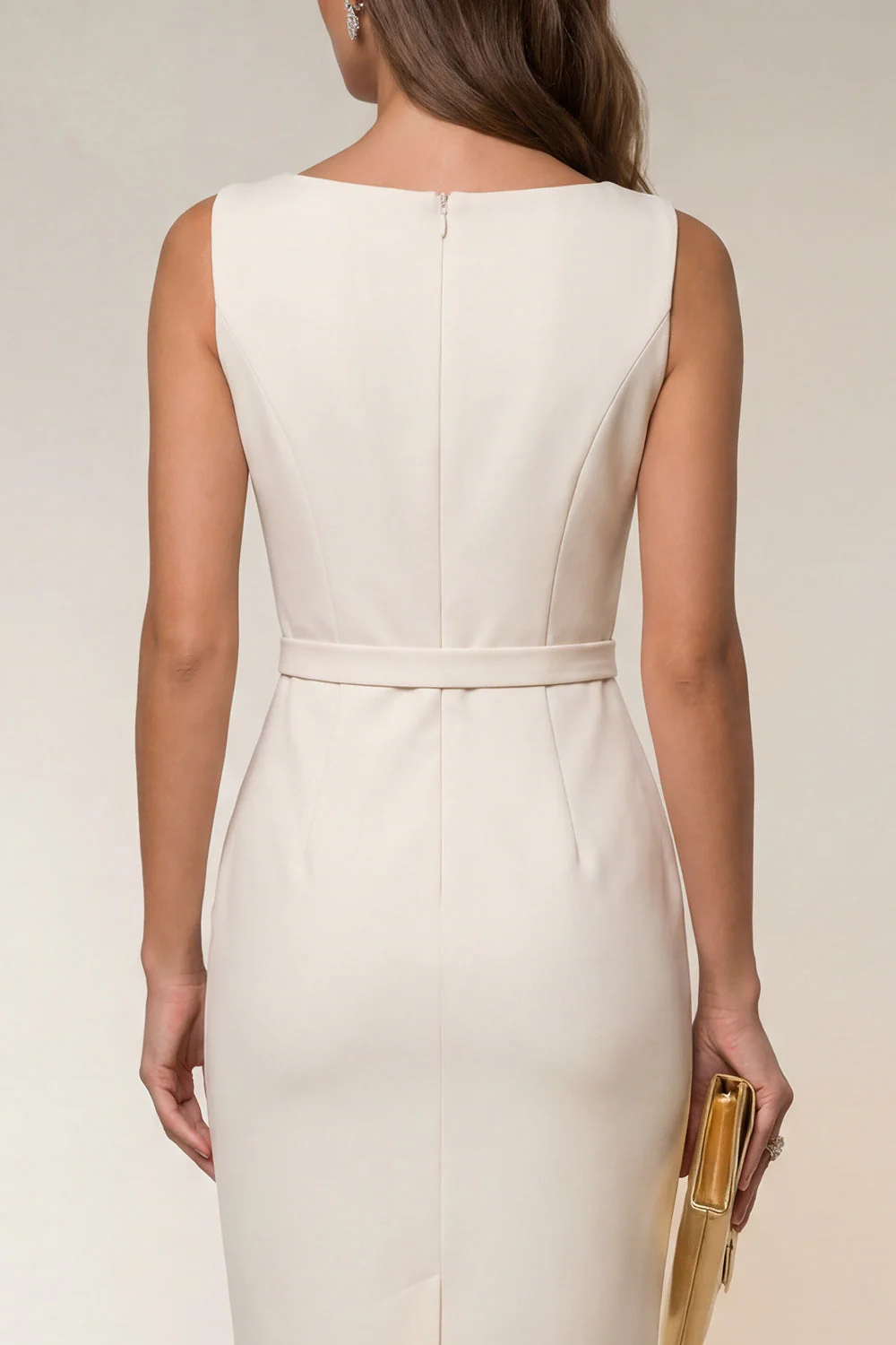 Robe de travail midi Ivory Bodycon Bodycon Bateau Neck sans manches - Image 4