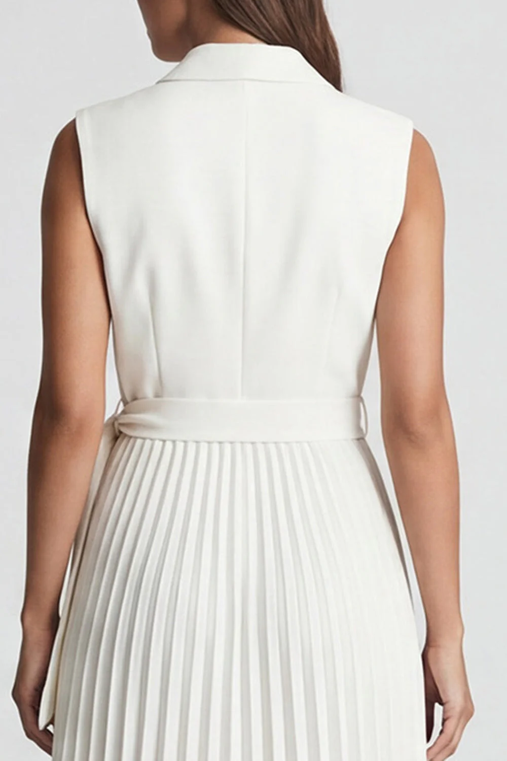 Robe de travail Midi plissée en Ivoire à revers à encoche avec ceinture - Image 4