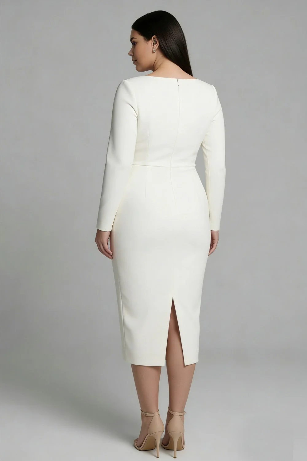 Robe de travail midi taille grande taille à étui bateau en étui ivoire - Image 2