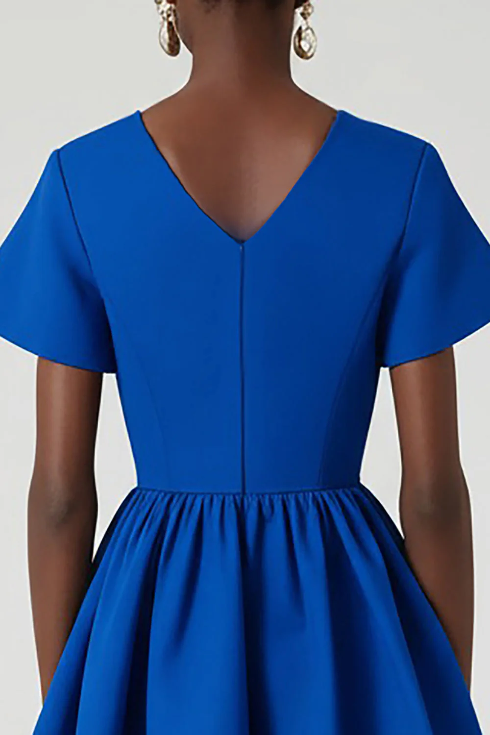 Robe de travail midi trapèze à col en V bleu roi avec poches - Image 4