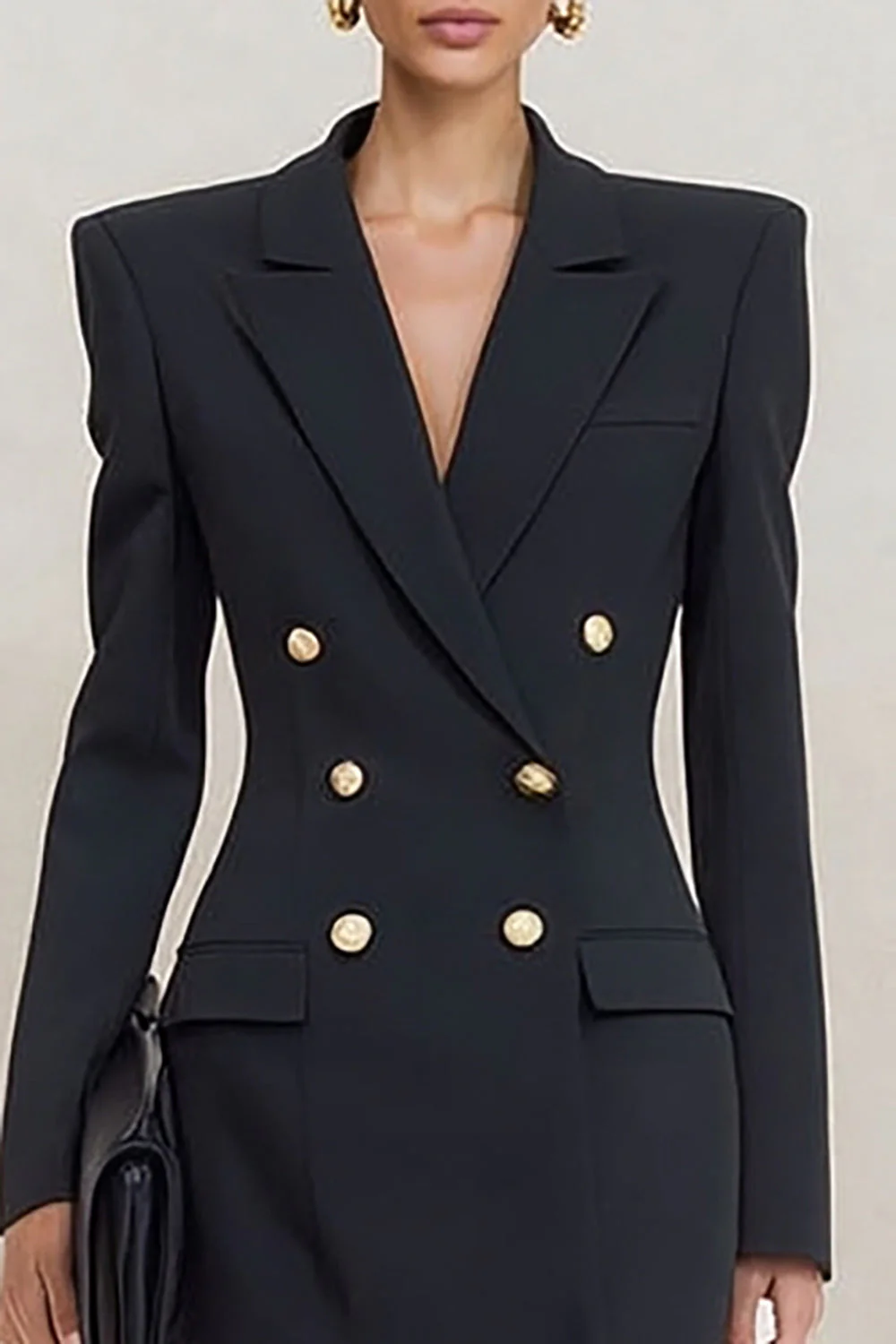 Robe de travail courte noire bodycon à double boutonnage style cravate - Image 3