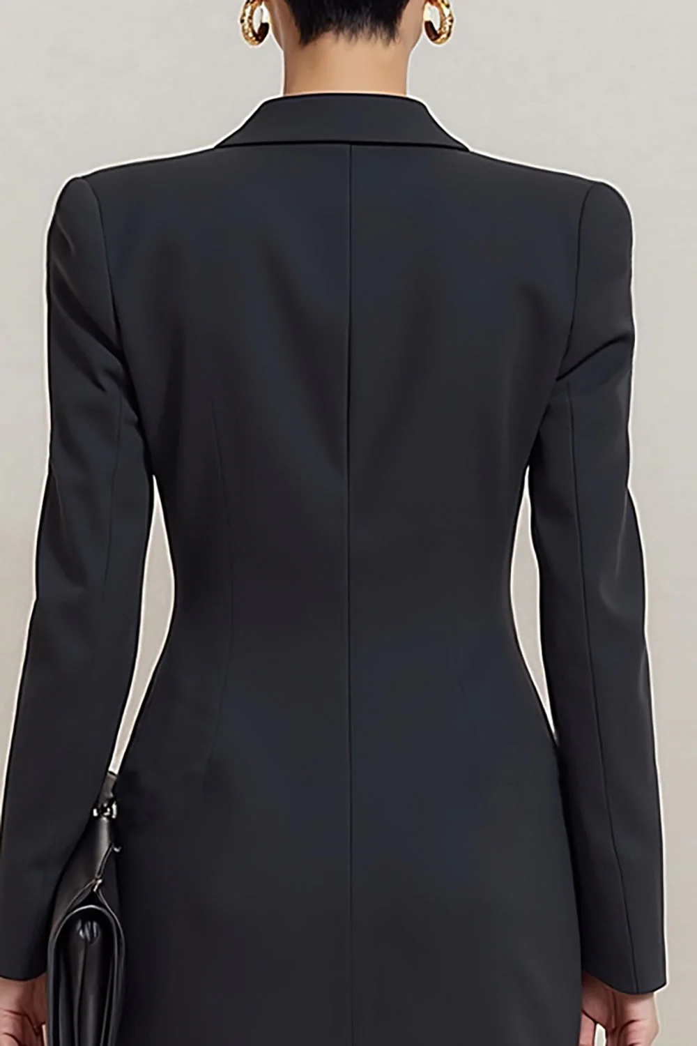 Robe de travail courte noire bodycon à double boutonnage style cravate - Image 4