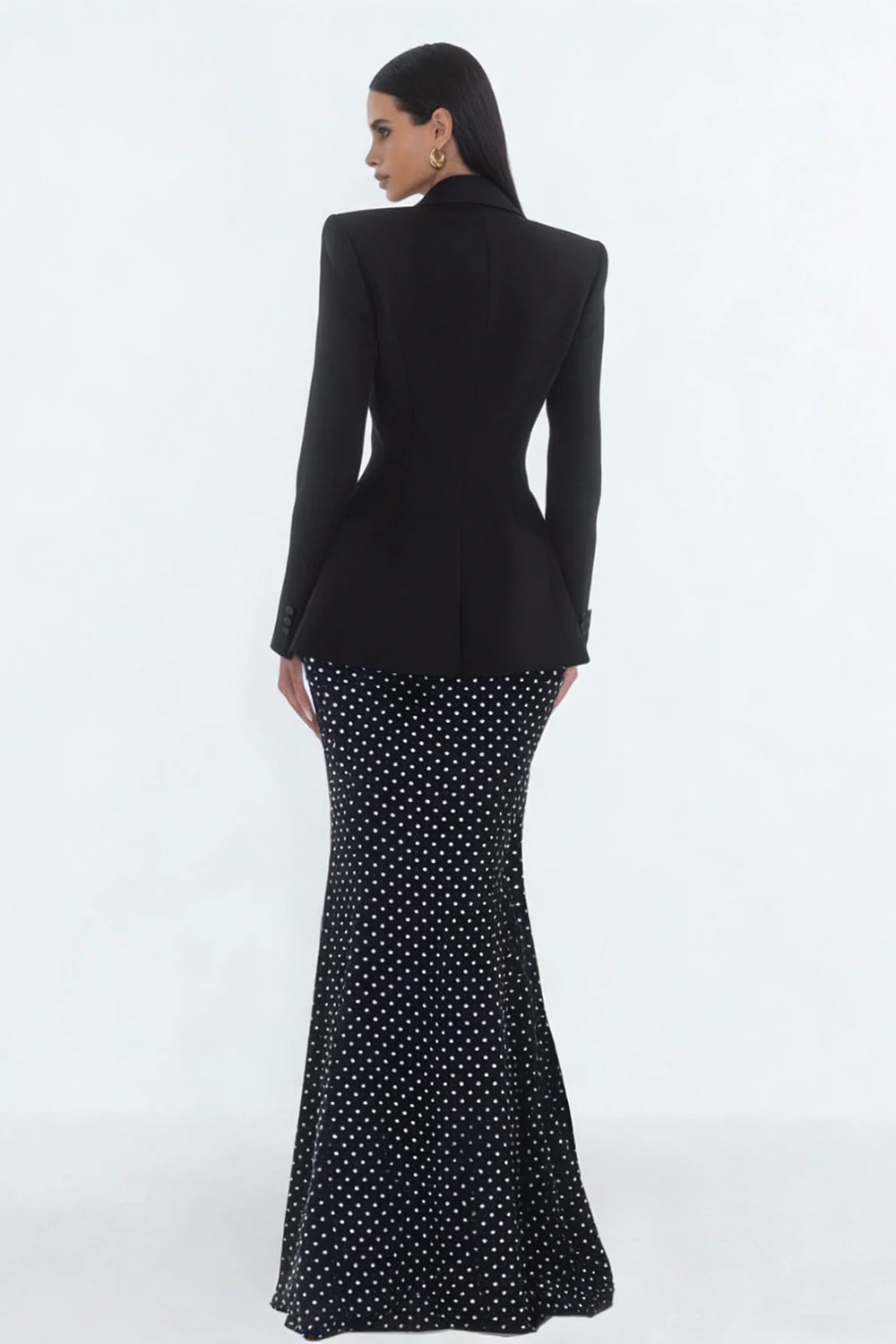 Robe de travail noire 2 pièces à revers de sirène à pointes - Image 2