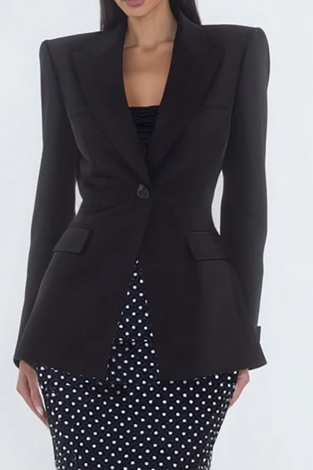 Robe de travail noire 2 pièces à revers de sirène à pointes - Image 3