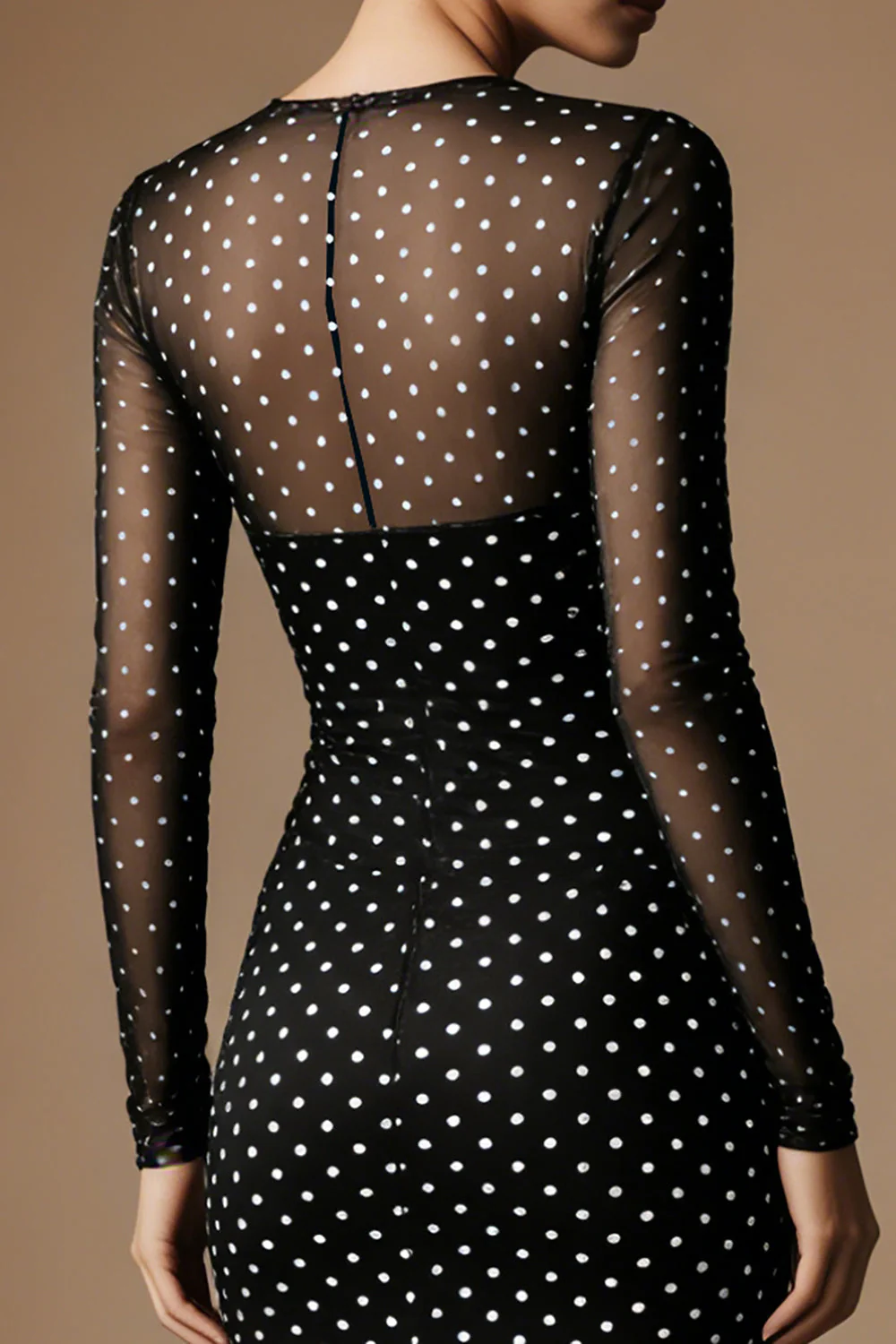 Robe de travail noire blanche à manches longues à manches rondes à pois et à poils ronds - Image 4