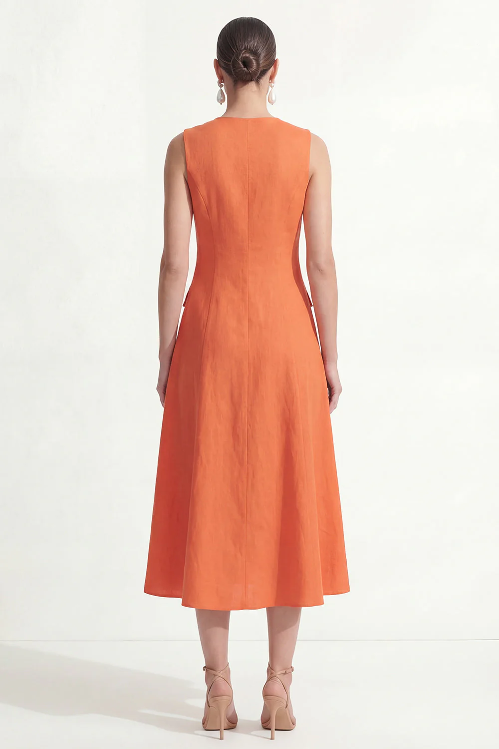 Robe de travail orange à col en V à col en V en satin - Image 2
