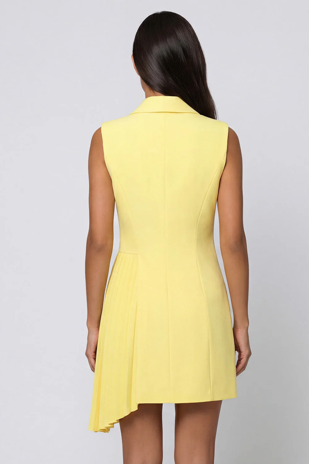Robe de travail plissée asymétrique plissée en châle jaune - Image 2