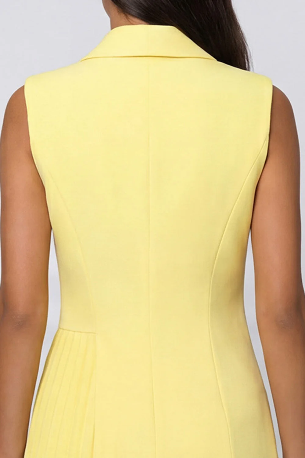 Robe de travail plissée asymétrique plissée en châle jaune - Image 4