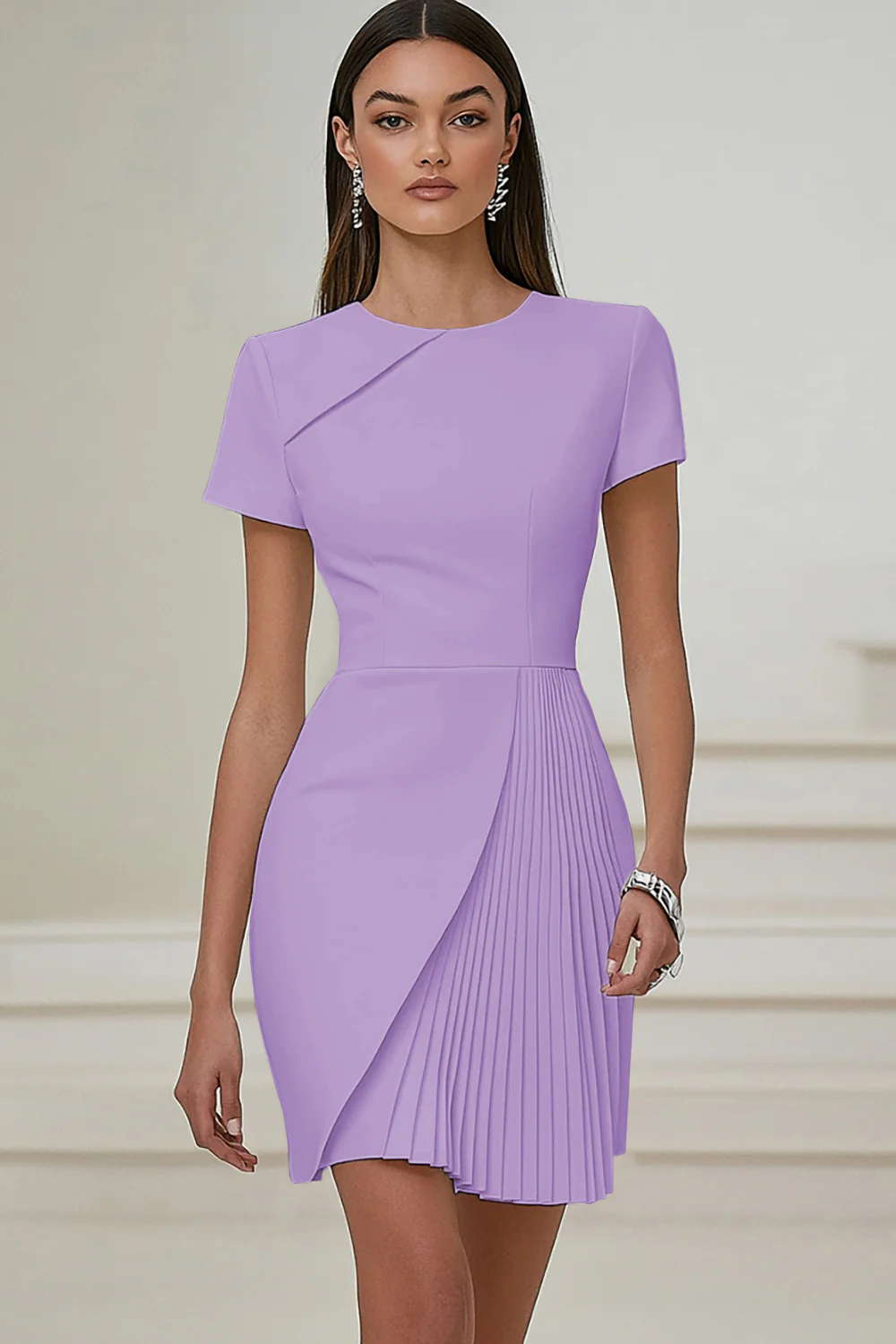 Robe de travail plissée ivoire à manches courtes - Image 15