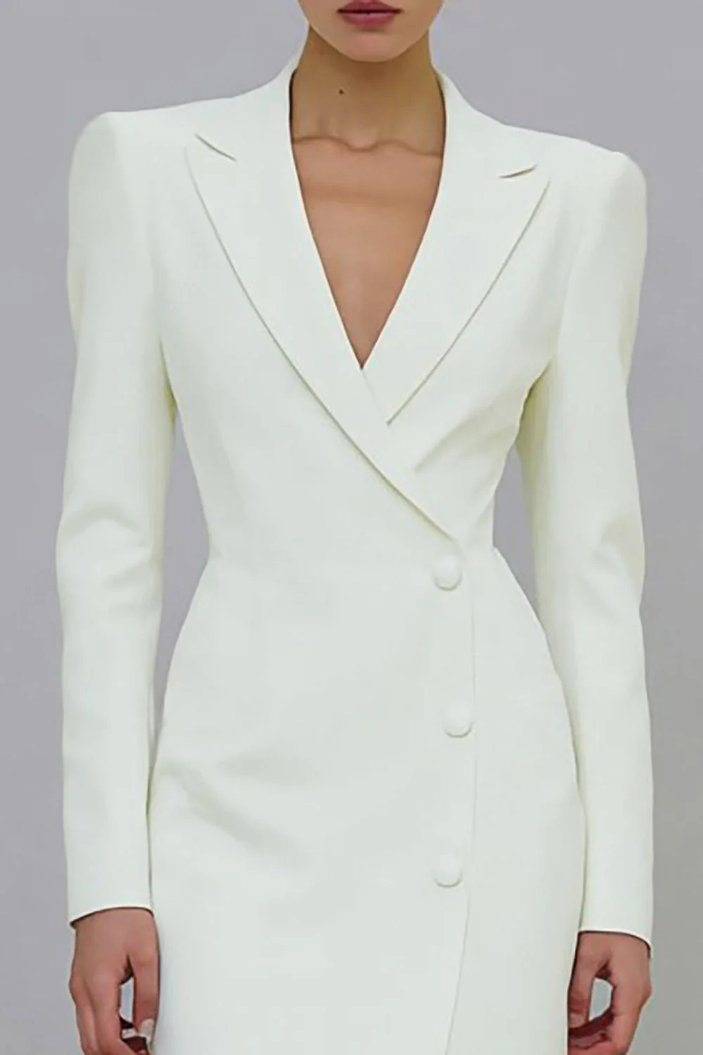 Robe de travail simple boutonnage à revers en ivoire - Image 3