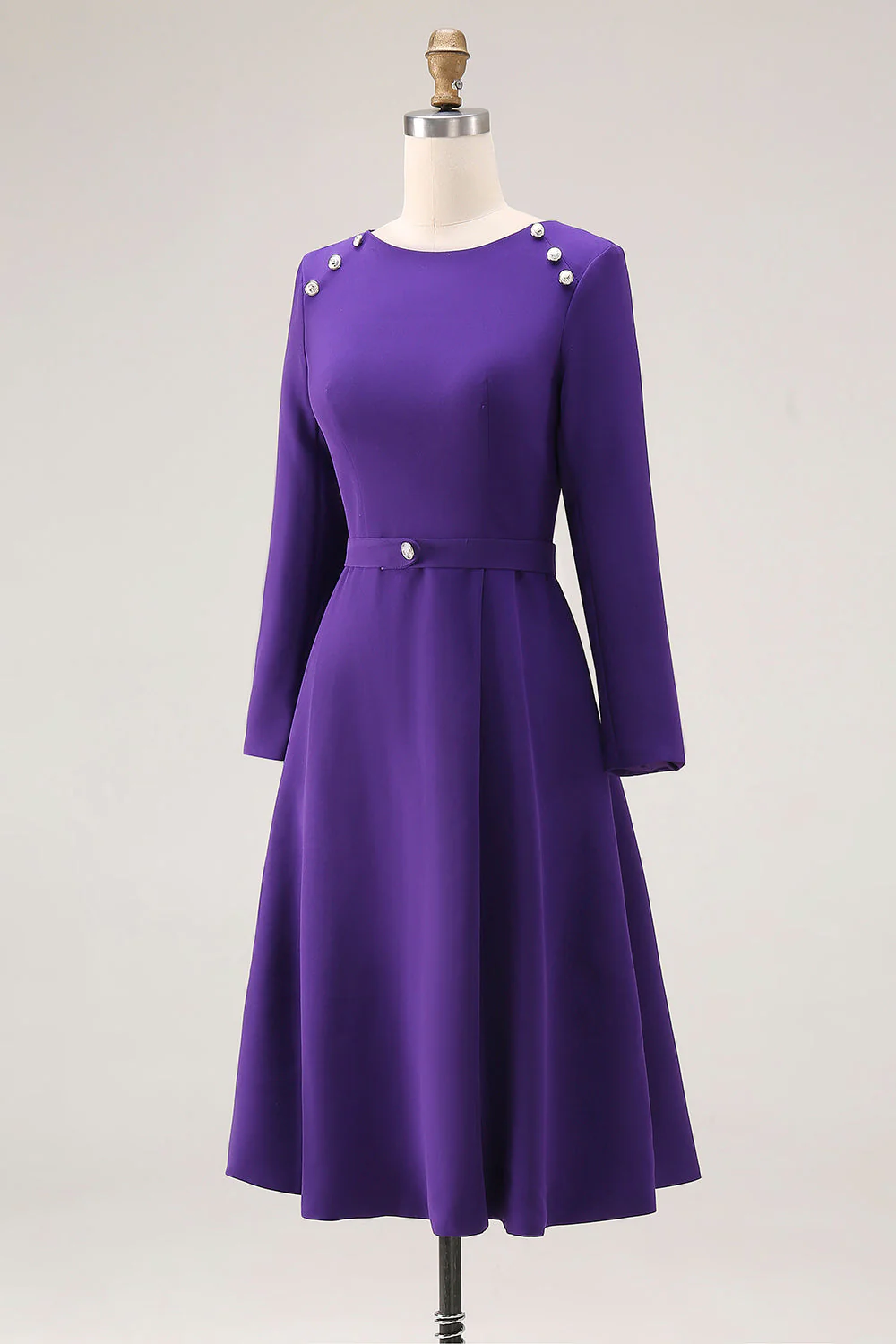 Robe de travail violette à col bateau à manches longues - Image 3