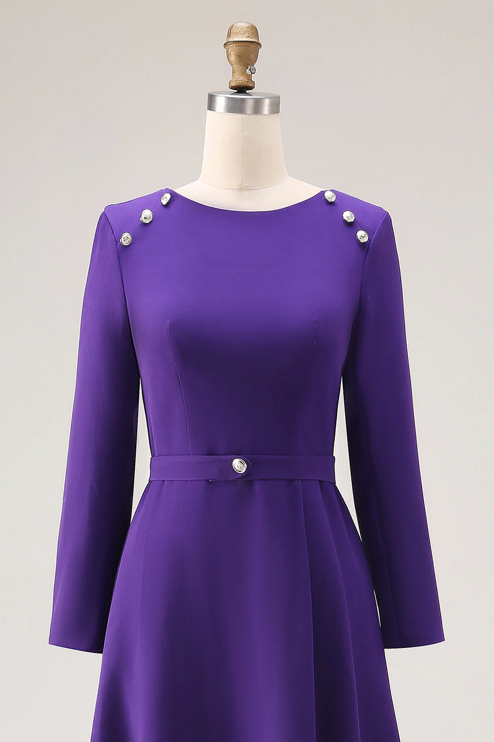 Robe de travail violette à col bateau à manches longues - Image 4