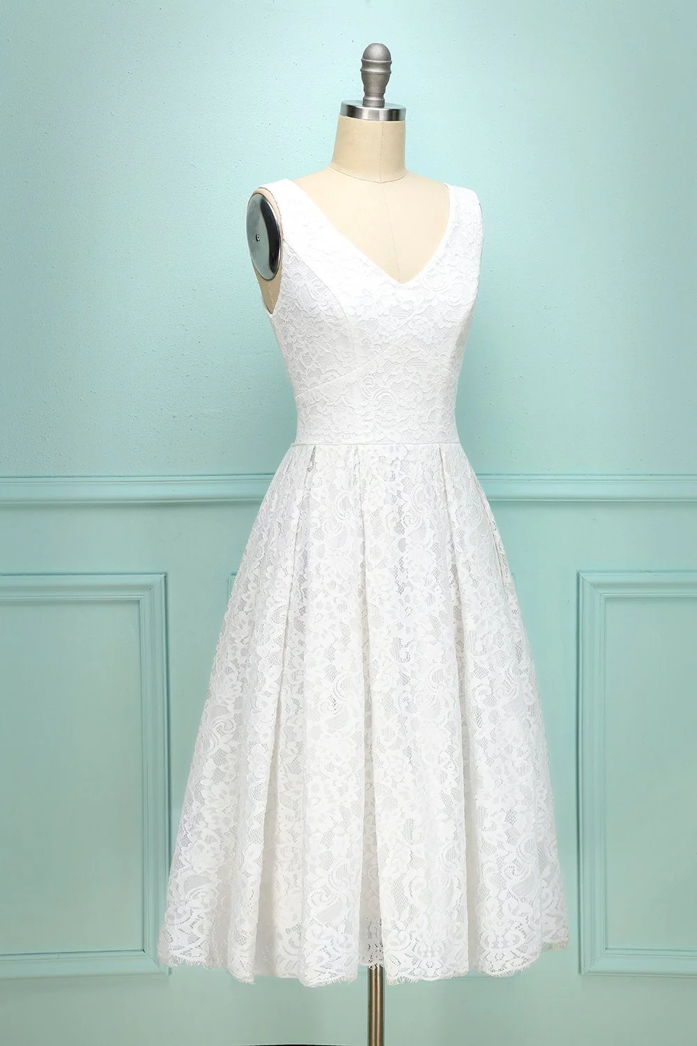 Robe en dentelle blanche à col en V - Image 5
