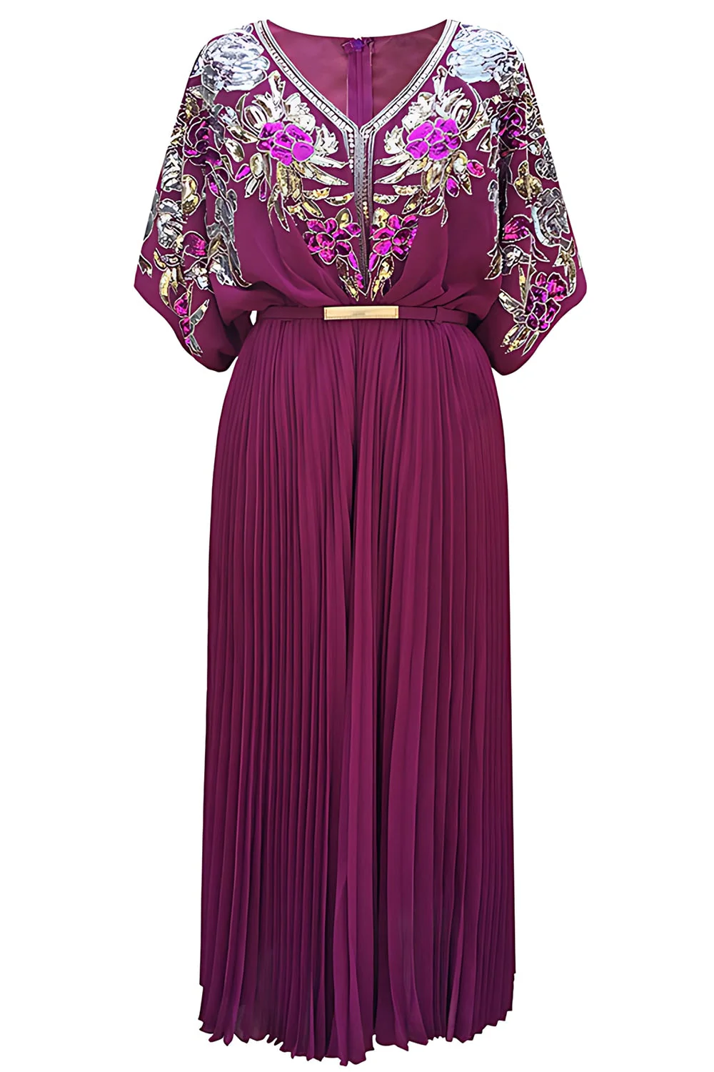 Robe années 20 noire à paillettes plissée en V avec ceinture - Image 3