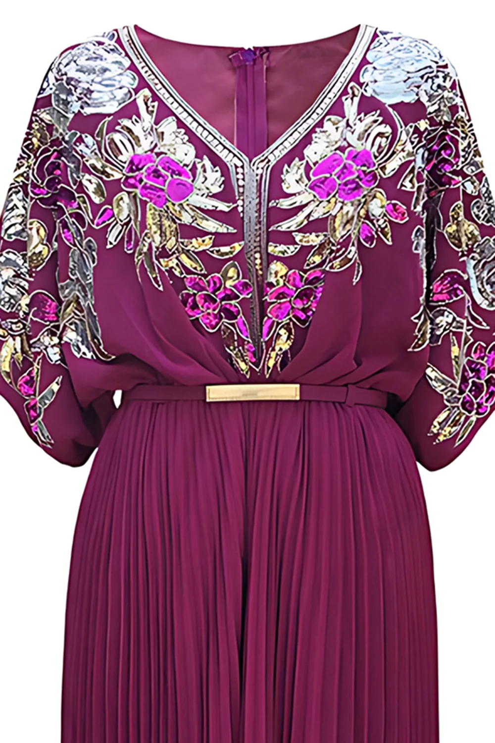 Robe années 20 noire à paillettes plissée en V avec ceinture - Image 4