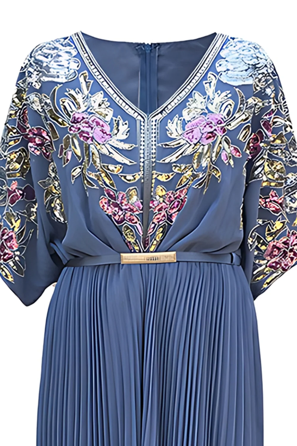 Robe années 20 noire à paillettes plissée en V avec ceinture - Image 6