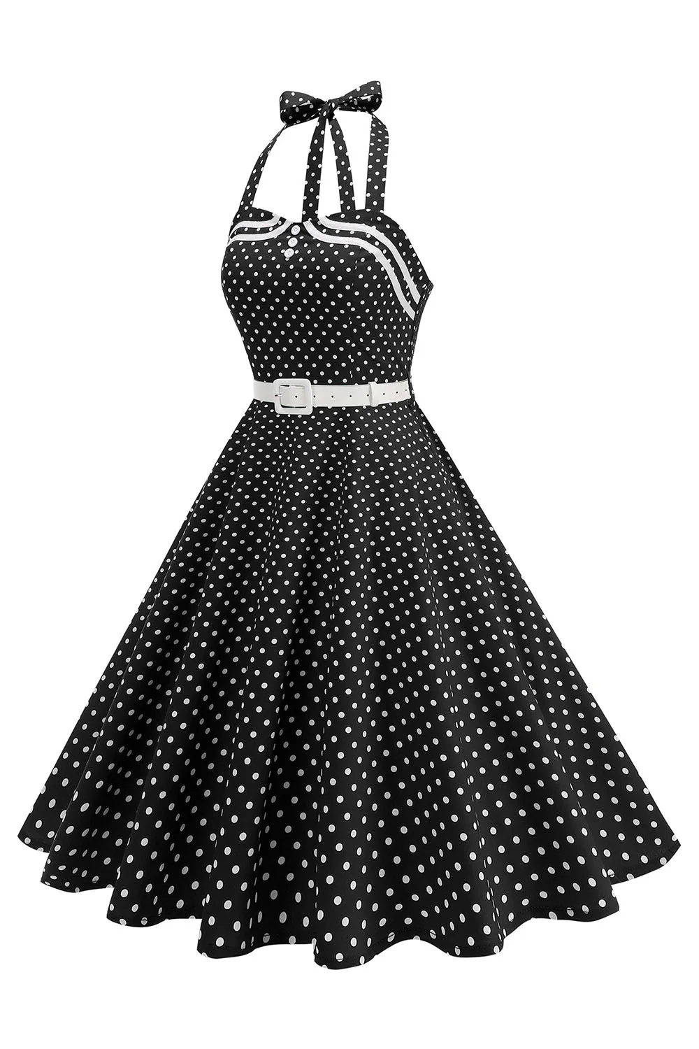 Robe des années 1950 à pois à pois noire A Line des années 1950 - Image 3