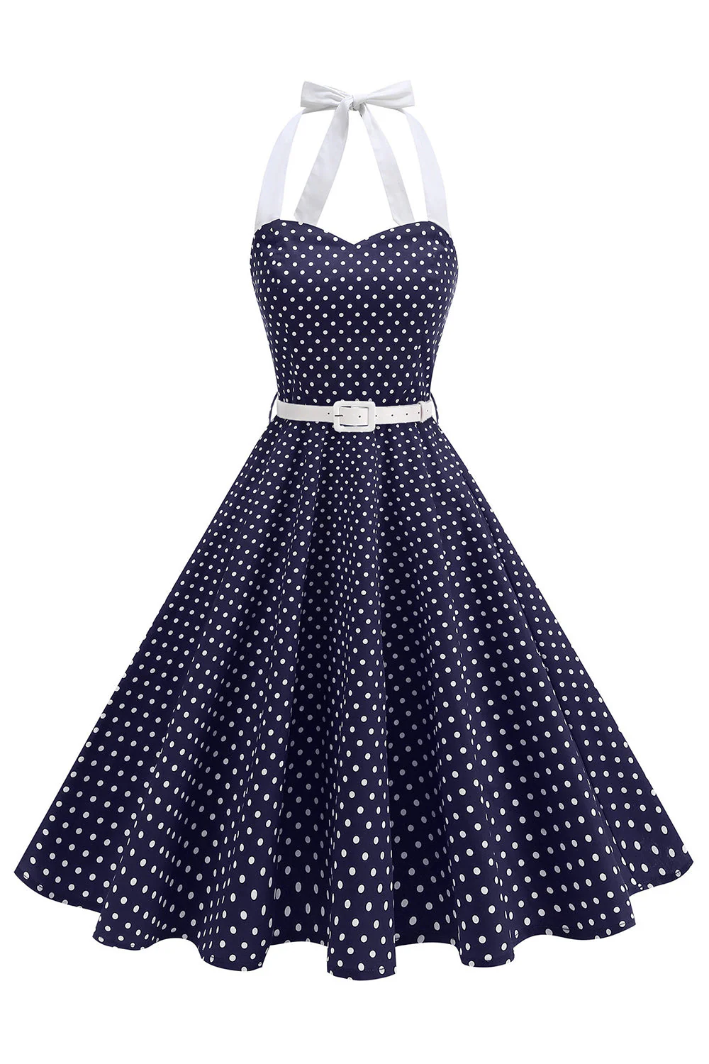 Robe des années 1950 à pois en format Bleu royal A - Image 5