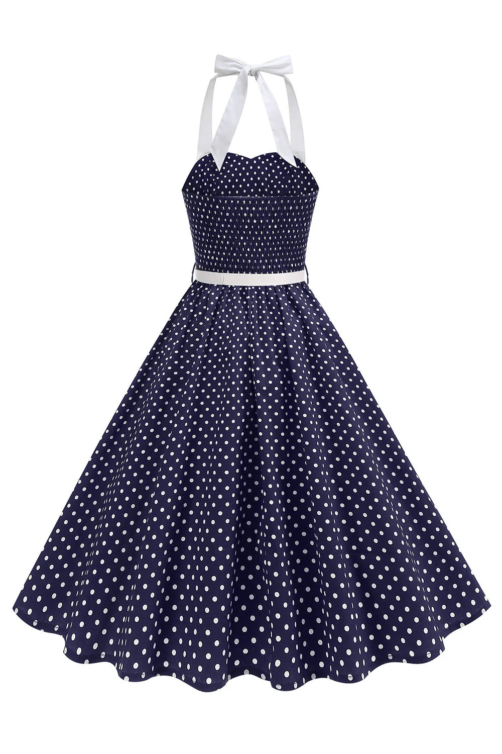 Robe des années 1950 à pois en forme de liu bleu clair - Image 5