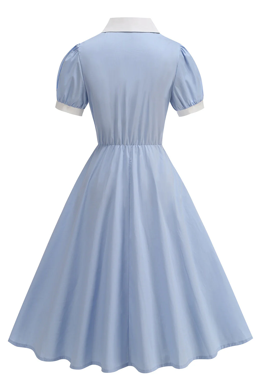Robe des années 1950 bleue à revers cranté, ligne simple, boutonnage simple - Image 2