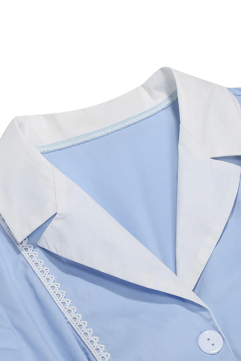 Robe des années 1950 bleue à revers cranté, ligne simple, boutonnage simple - Image 4