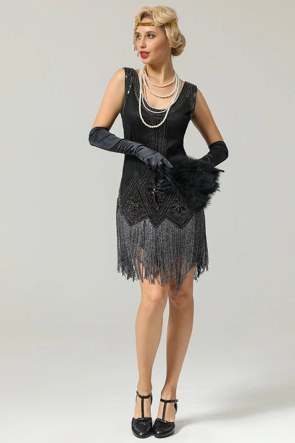 Robe noire flapper à paillettes - Image 4