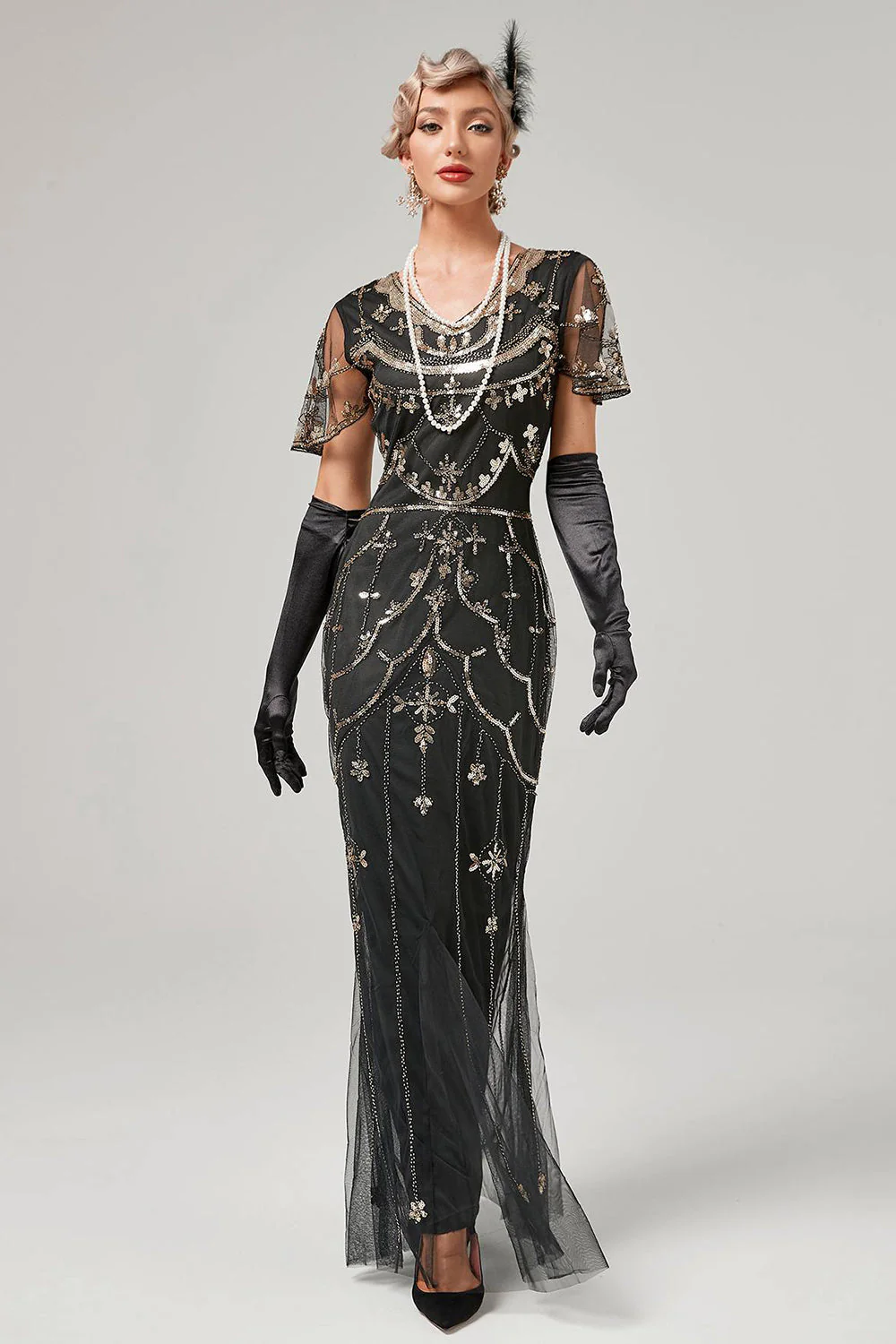 Robe Flapper Longue Paillettes Ivoire Années 20 - Image 12