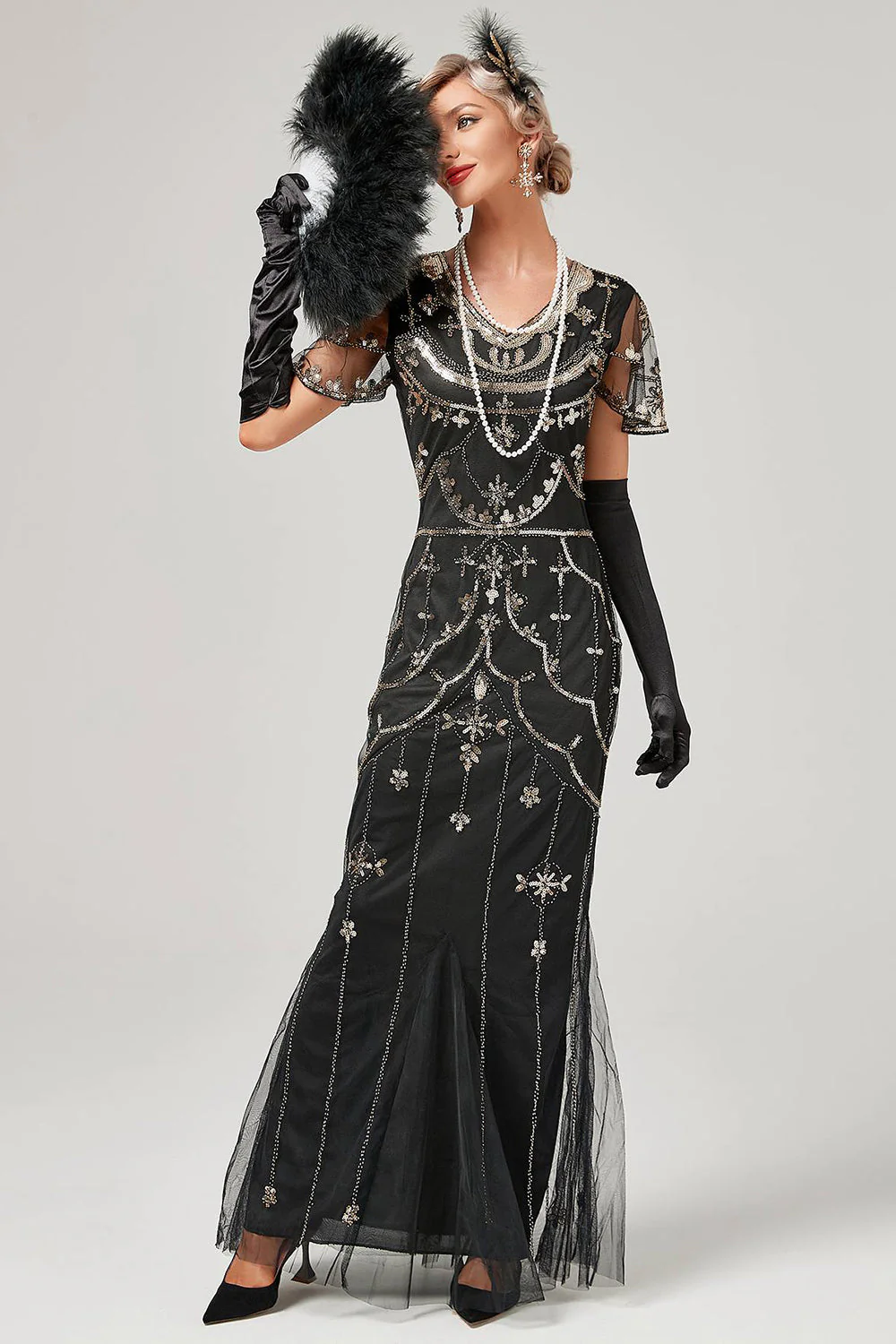 Robe Flapper Longue Paillettes Ivoire Années 20 - Image 14