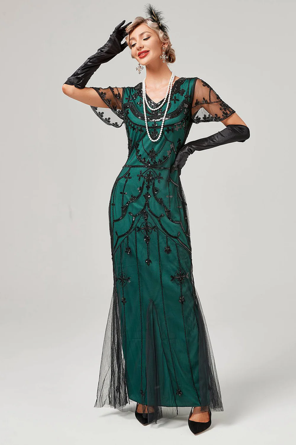 Robe Flapper Longue Paillettes Rouge Années 20 - Image 12