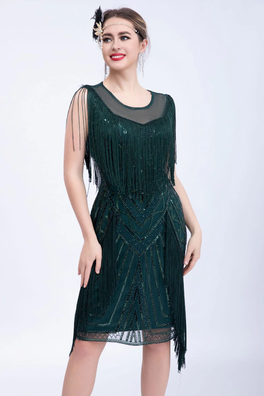 Robe Flapper Paillettes Paillettes Noires avec Franges - Image 5