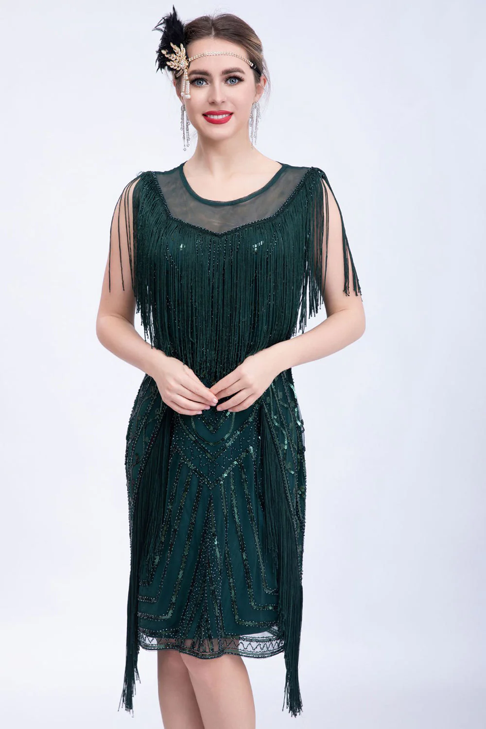 Robe Flapper Paillettes Paillettes Noires avec Franges - Image 6