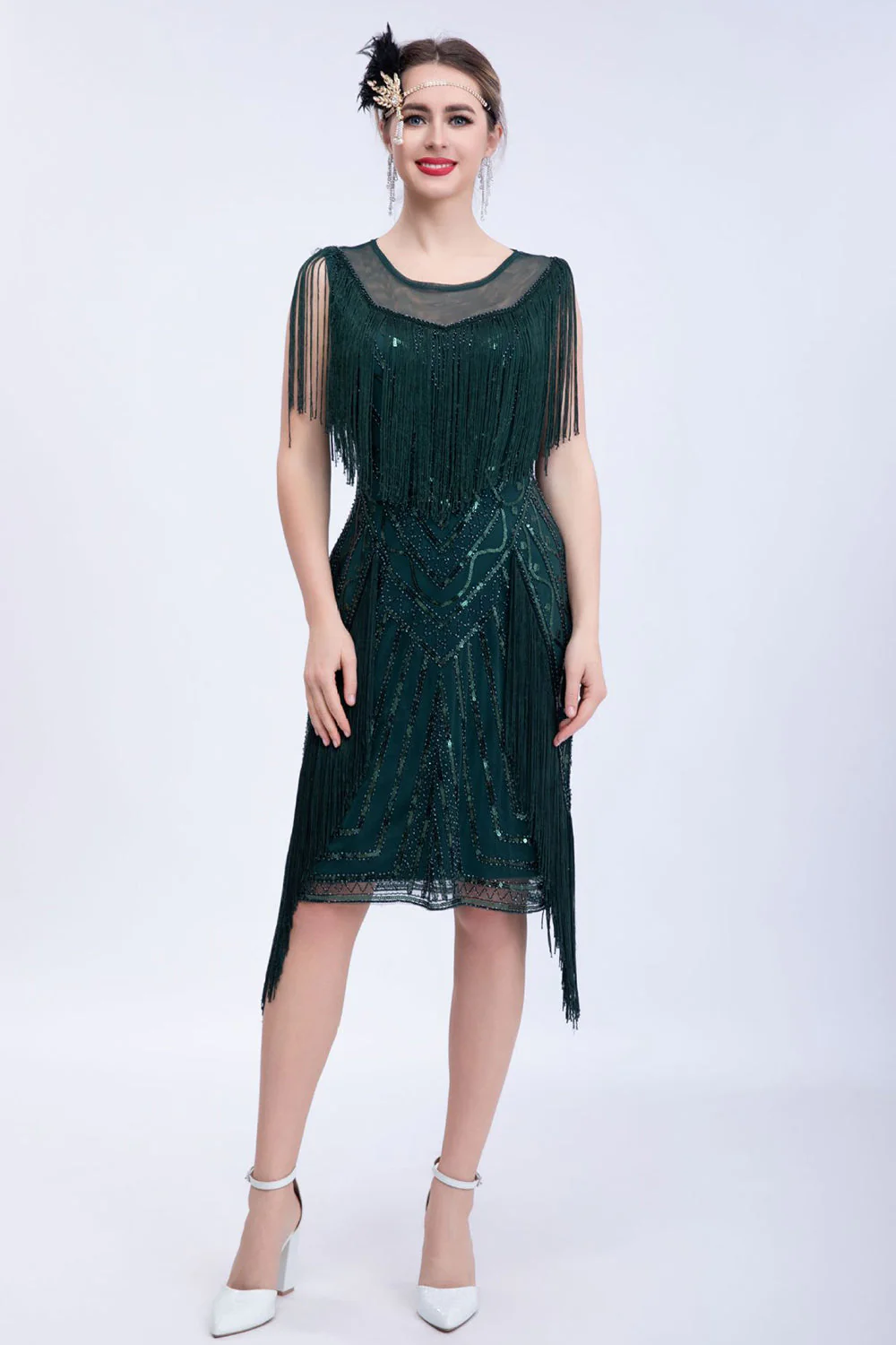 Robe Flapper Paillettes Paillettes Noires avec Franges - Image 7