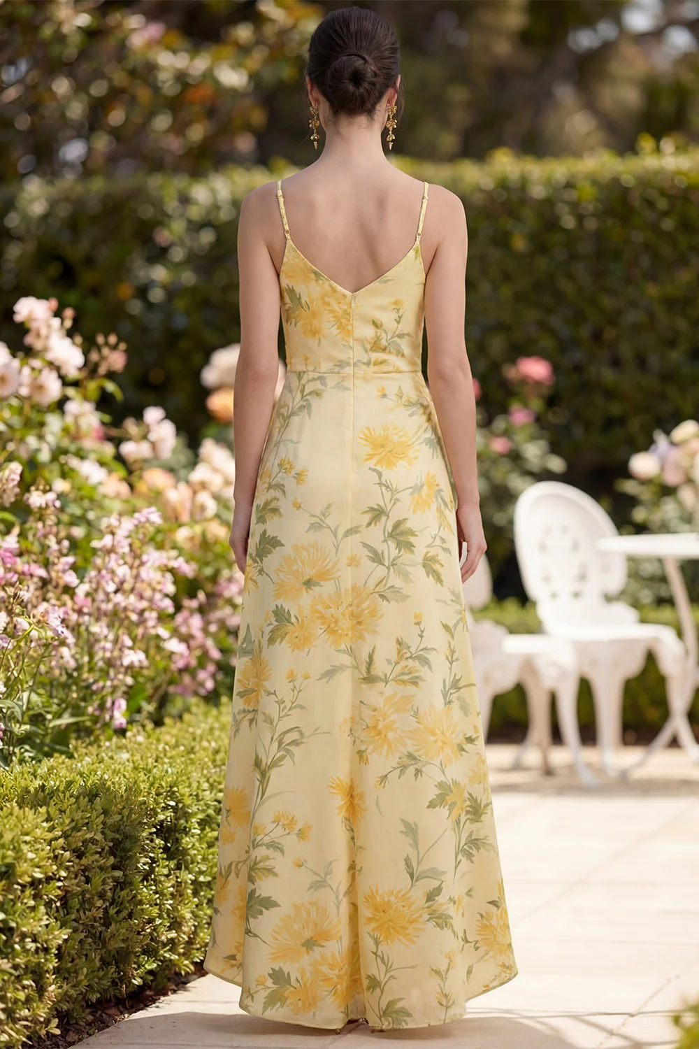 Robe fleurie à bretelles maxis, beurre froncé jaune - Image 2