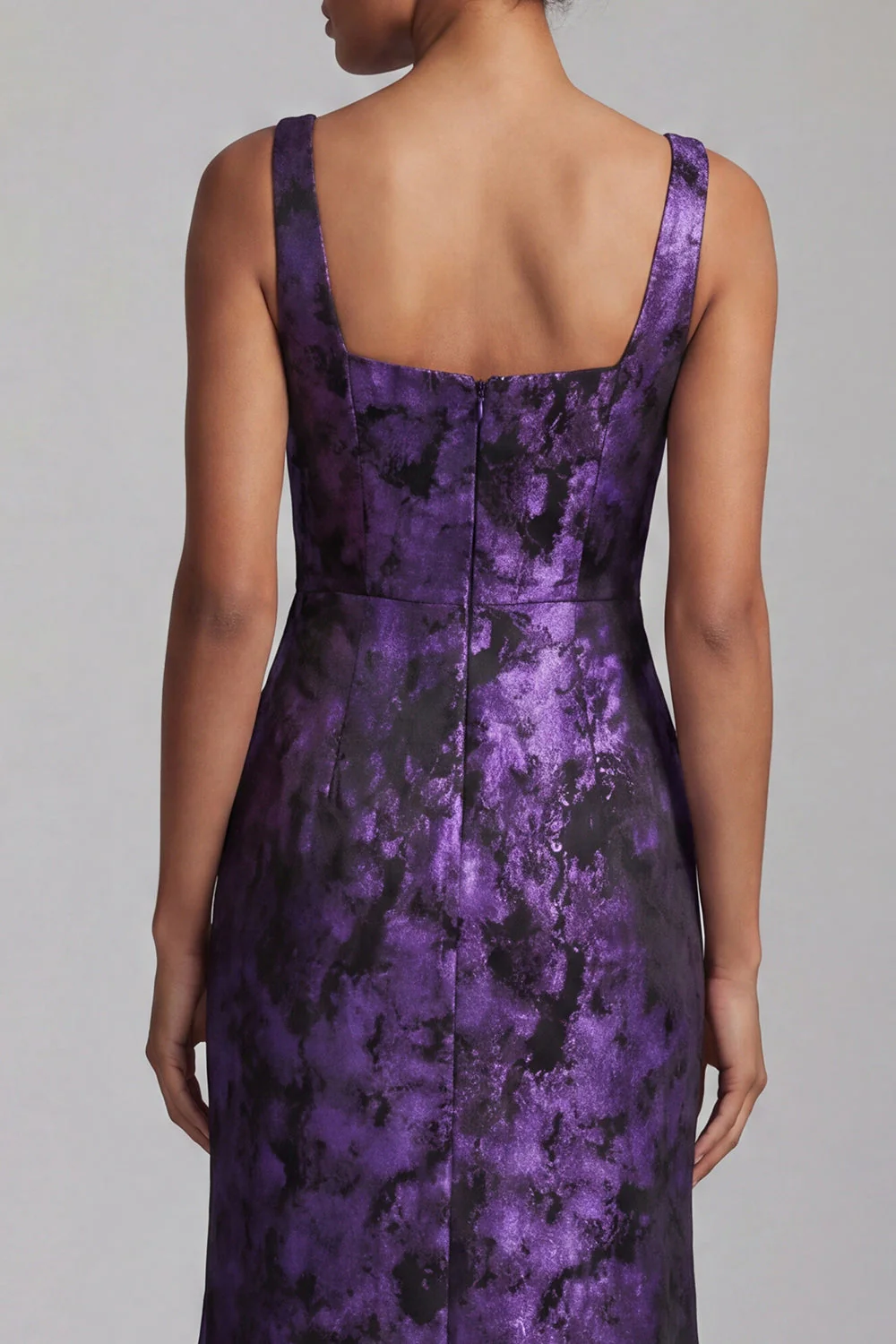 Robe fleurie de mère de la mariée à fronçages en sirène violet foncé - Image 5