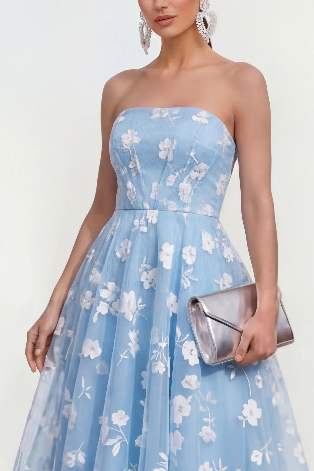Robe fleurie midi lilas midi sans bretelles sans bretelles avec poches - Image 7