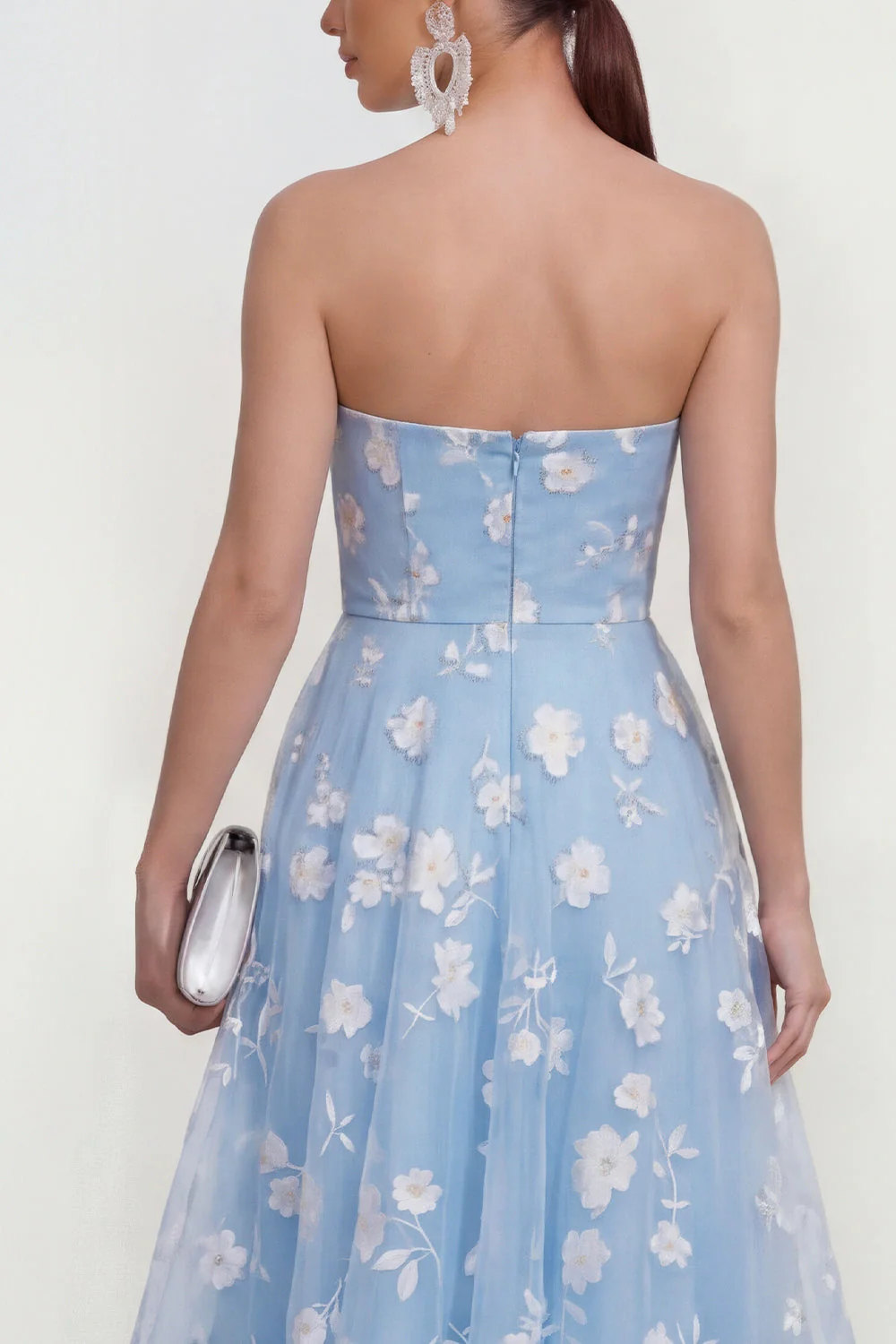 Robe fleurie midi lilas midi sans bretelles sans bretelles avec poches - Image 8