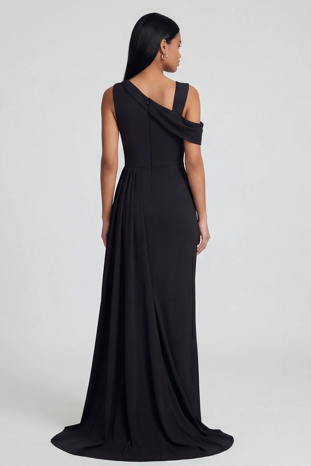 Robe formelle à col asymétrique noir fourreau avec ruban - Image 2
