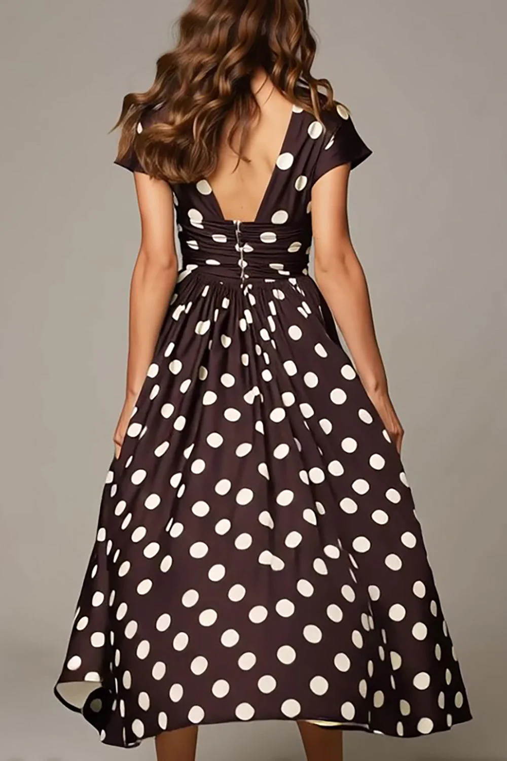Robe formelle à col en V avec manches à pois blancs foncé - Image 2