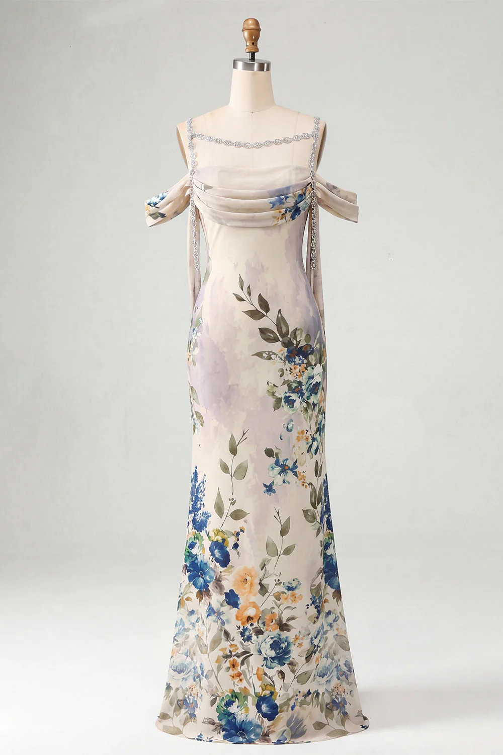 Robe formelle à épaules froides en Ivoire avec une ceinture