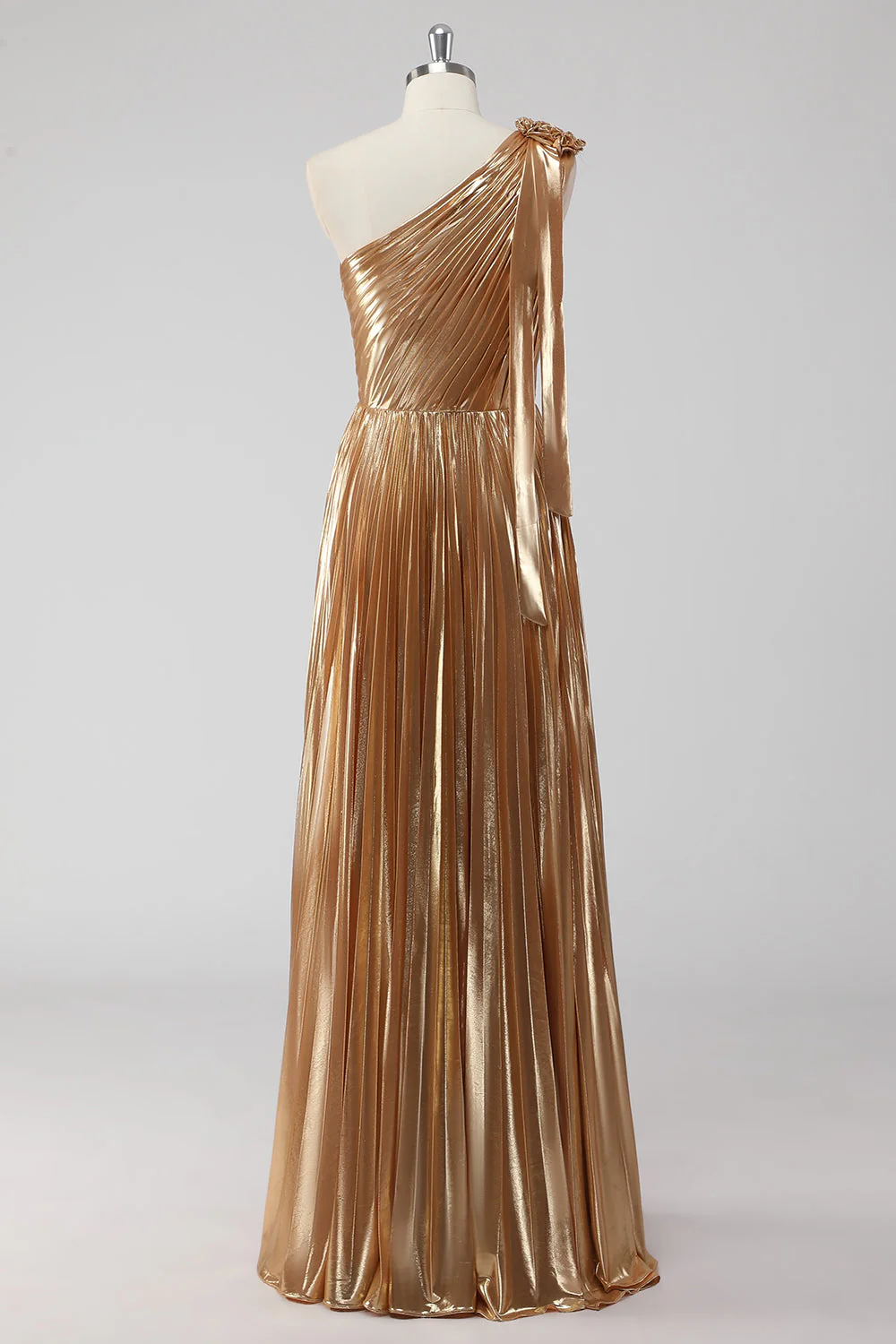 Robe formelle a-trapèze métallisée asymétrique dorée dorée - Image 2